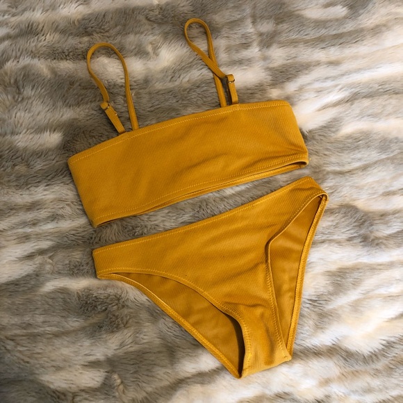 mustard yellow two piece swimsuit